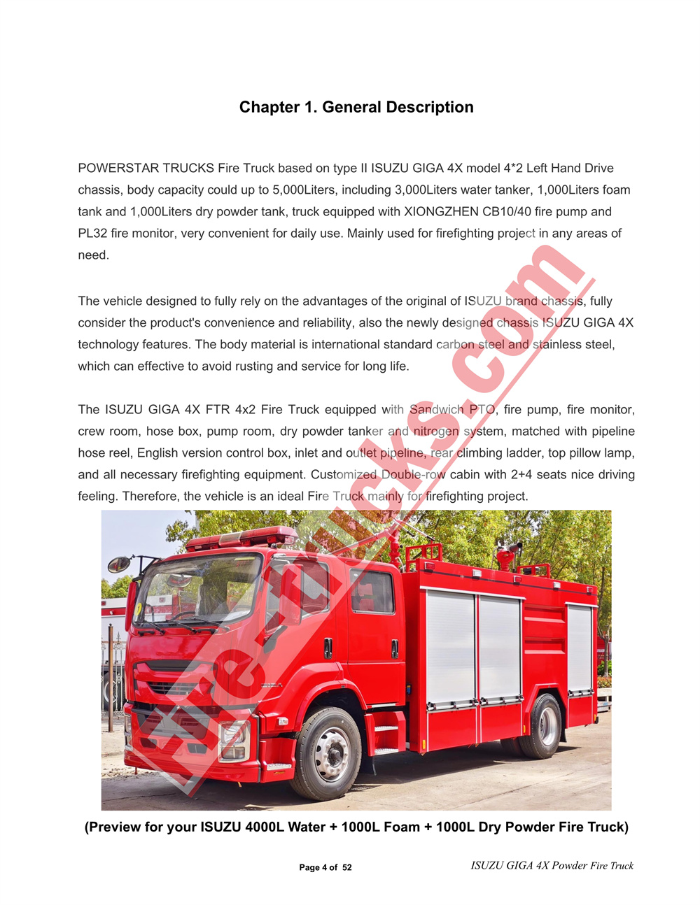 POWERSTAR ISUZU GIGA Dry Powder Fire Truck Manual export Nigeria