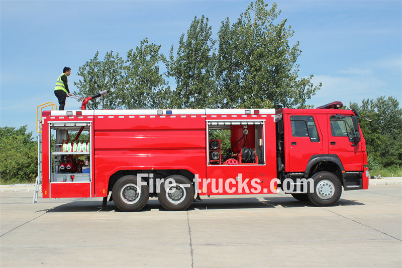 Right side view of HOWO fire tanker truck