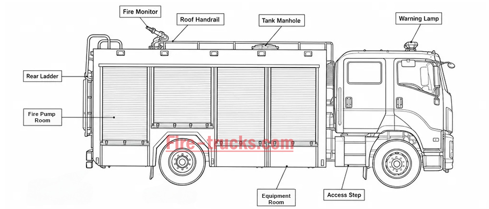 ISUZU GIGA 4x2 Water Foam Fire Fighting Vehicle structure diagram ISUZU GIGA 4x2 Water Foam Fire Fighting Vehicle structure diagram