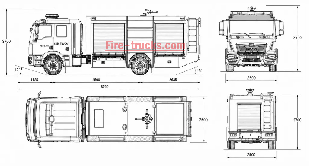 MAN TGM 4x4 Foam Fire Truck 5000L Water Foam Truck CAD Drawing for Factory Fire Fighting Philippines MAN TGM 4x4 Foam Fire Truck 5000L Water Foam Truck CAD Drawing for Factory Fire Fighting Philippines